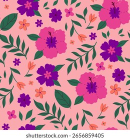 Padrão floral tropical sem costura com hibisco. Gráficos vetoriais.