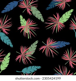 Seamless tropical floral pattern, tropical leaves and flowers. Jungle vector.