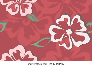 Padrão floral tropical sem emenda sobre fundo vermelho . Projeto de flor botânica retrô. Motivo floral exótico estilizado. Muted vermelho fundo arte. usado para tecidos de moda, maiôs, resort desgaste, presente envoltório,