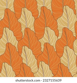 Seamless tropical floral pattern with palm leaves. Vector orange illustration