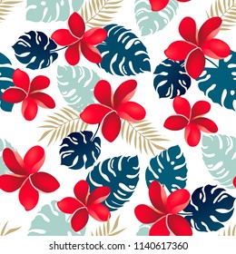 Seamless tropical floral pattern vector illustration.