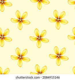 seamless tropical floral pattern with yellow abstract frangipani flowers in monochromatic color style on beige background. vector design. Floral background. Exotic tropics. Summer design. fashionable 
