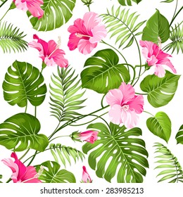 Seamless tropical flower. Blossom flowers for seamless pattern background. Vector illustration.