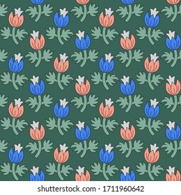Seamless tropical flower pattern with leaves and background