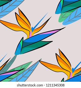 Seamless tropical flower pattern. (Vector illustration)