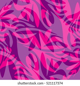 Seamless tropical flower, plant and leaf pattern background, botanical style. Stylish flowers, pink color