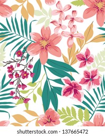 seamless tropical flower ,plant vector pattern background