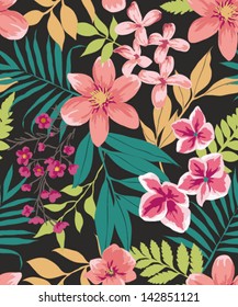 seamless tropical flower ,plant vector pattern background