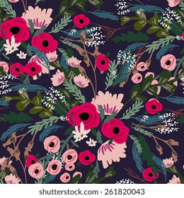 Seamless tropical flower ,plant vector pattern background.Traditional classic rose seamless pattern - For easy making seamless pattern use it for filling any contours.