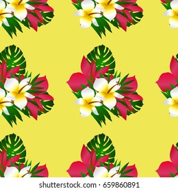 seamless tropical flower ,plant vector pattern background