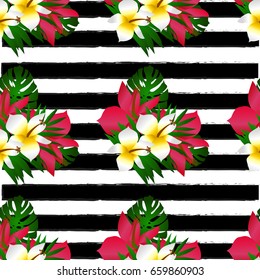 seamless tropical flower ,plant vector pattern background