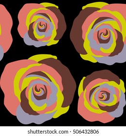 Seamless tropical flower. Rose seamless pattern background in pink colors, retro botanical style. Stylish flowers print.
