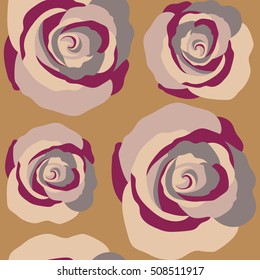 Seamless tropical flower. Rose seamless pattern on brown background, retro botanical style. Stylish flowers print.