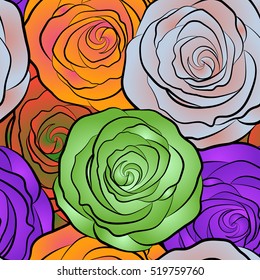 Seamless tropical flower. Rose seamless pattern background, retro botanical style. Stylish flowers print.