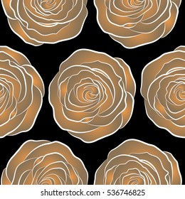 Seamless tropical flower. Rose seamless pattern background in beige and orange colors, retro botanical style. Stylish flowers print.