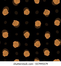 Seamless tropical flower. Rose seamless pattern background in orange colors, retro botanical style. Stylish flowers print.