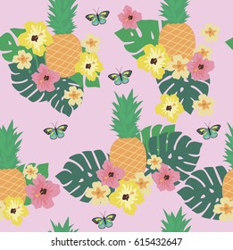 Seamless tropical flower vector pattern
