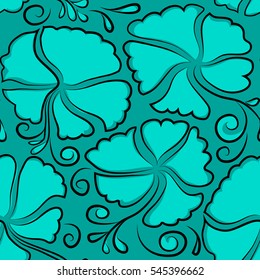 Seamless tropical flowers in blue colors. Hibiscus vector seamless pattern.