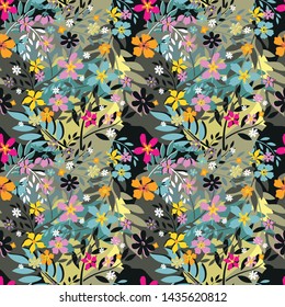 Seamless tropical flowers and leaves
