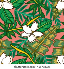 Seamless tropical flowers pattern