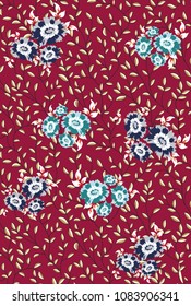 Seamless Tropical flowers Pattern on red background