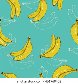 Seamless tropical fruit pattern with bananas. Cartoon sketch. Hand drawn vector illustration.