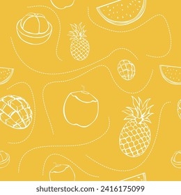 seamless tropical fruit pattern. tropical fruits pattern with yellow background. vector eps 10