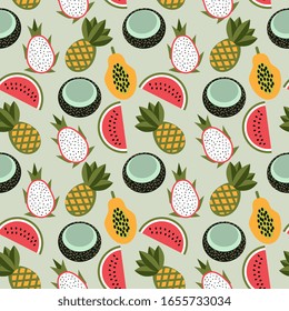 Seamless tropical fruits vector pattern