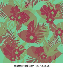 Seamless tropical jungle floral pattern.