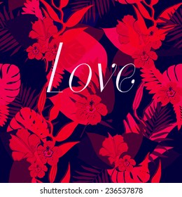 Seamless tropical jungle floral pattern.Love card design.