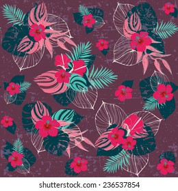 Seamless tropical jungle grunge pattern.