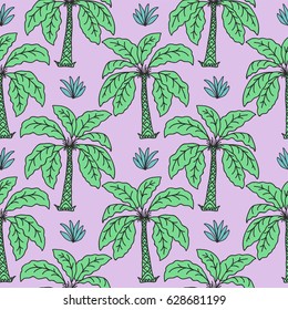 Seamless Tropical Jungle Palm Leaves Pattern.