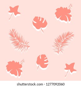 Seamless tropical leaf and flower pattern.