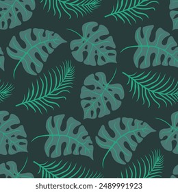 seamless tropical leaf pattern and background vector illustration