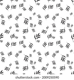 Seamless tropical leaf pattern. Black and white botanical pattern. Floral digital paper in a minimalistic Scandinavian style.
