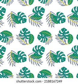 Seamless tropical leaf pattern. Botanical illustration. Beautiful elegant monstera leaf pattern