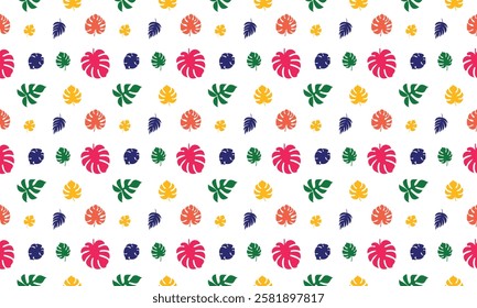 Seamless Tropical Leaf Pattern with Colorful Monstera and Palm Leaves