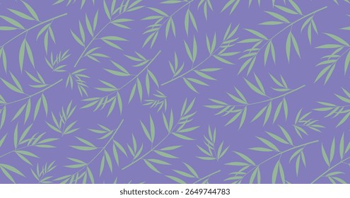 Seamless tropical leaf pattern with neon green foliage on violet background, perfect for fashion prints, digital art, nature themes, summer textiles, and vibrant decorative designs.