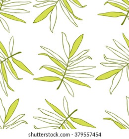Seamless tropical leaf pattern. Vector illustration. White background.
