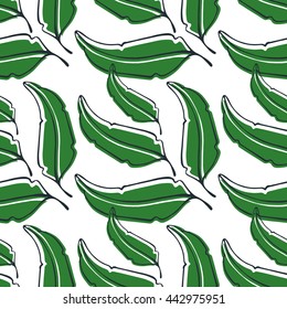 Seamless tropical leaf pattern. Vector illustration. Floral hand drawn elements.