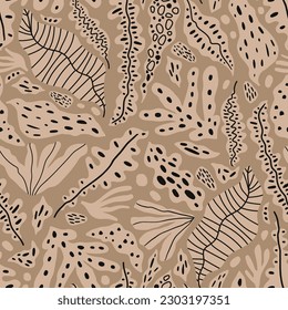 Seamless tropical leaves abstract pattern. Botanical monochrome creative floral texture. Vector illustration
