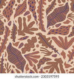 Seamless tropical leaves abstract pattern. Botanical monochrome creative floral texture. Vector illustration