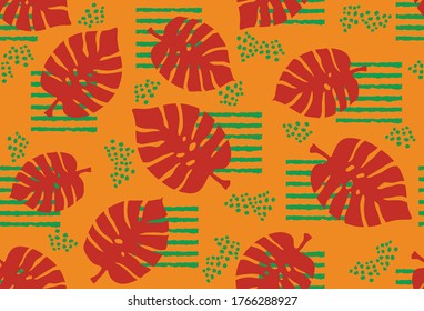 Seamless Tropical Leaves with Geometric Pattern.Illustration design for Fashion Prints and Backgrounds.