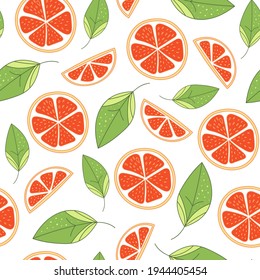 Seamless tropical leaves and orange pattern, bright summer background