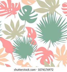 Seamless tropical leaves pattern background