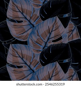 seamless tropical leaves pattern design art work.
