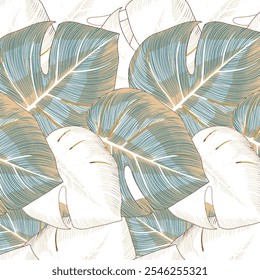 seamless tropical leaves pattern design art work.