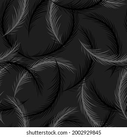 Seamless tropical leaves pattern on monochrome, vector illustration
