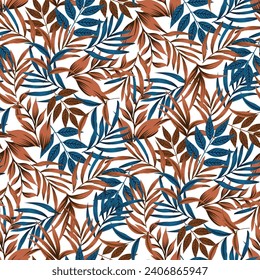 seamless Tropical leaves pattern on white background