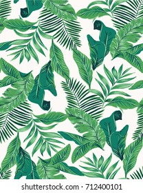 Seamless Tropical Leaves Pattern in Vector